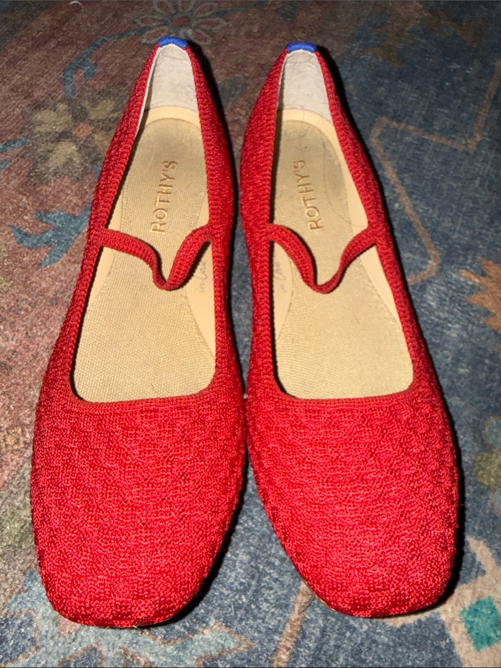 Rothy's Red Basket Weave Knit Mary Jane-Style Flats